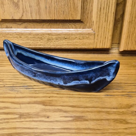 VTG 90s Maxwell Pottery Canada Blue Canoe Dish Signed 26 cm Cabincore Rustic - Picture 1 of 5